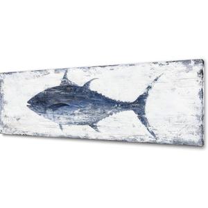 Yihui Arts Canvas Wall Art Hand Painted Abstract Tuna Fish Painting Modern Artwork Coastal Pictures in Blue and White Color for Bedroom Decoration
