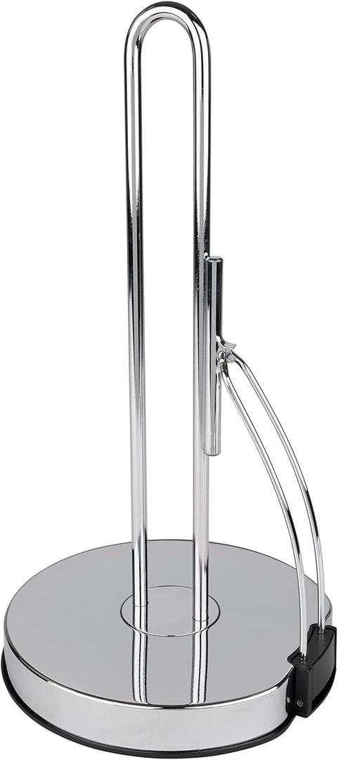 Spectrum Euro Paper Towel Holder with Tension Arm Countertop Kitchen Organizer Paper Roll Stand One Handed Tear Arm, Weighted Base Paper Towel Roll Dispenser Fits Standard Jumbo Rolls, Chrome
