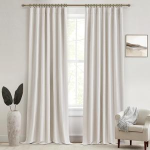 Extra Long Ivory Curtains for Living Room Blackout 108 Inches Insulating Sound Proof Wide Drapes for Window Treatments Curtains for Track System with Hooks and Rings Natural Beige (W50" x L108" x 2 ) (Birch)