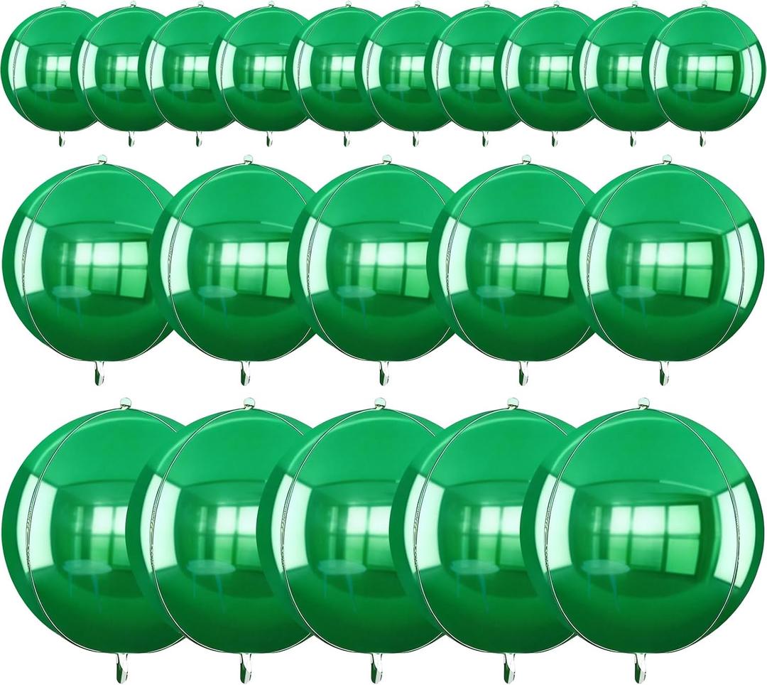 TONIFUL 16Pcs Large Green 4D Giant Round Foil Balloon 4D Mirror Metallic Mylar Sephere Balloons for Christmas New Year Birthday Party Graduation Wedding Baby Shower Decoration Supplies(Mix Sizes)