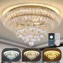 COCOSTAR 20" Gold Crystal Chandeliers, Flush Mount Chandelier LED Ceiling Light, Modern Crystal Raindrop Chandeliers for Dining Room, Living Room, Bedroom
