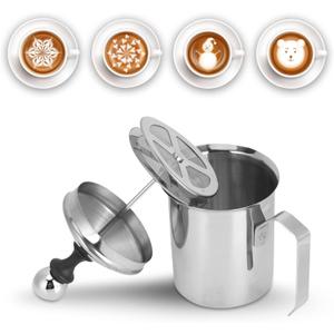Manual Milk Frother, 14oz/400ml Stainless Steel Milk Foam Maker with Double Mesh Screen Handheld Frothing Pitcher Foamer for Coffee, Latte, Cappuccino, Frappe, Matcha, Hot Chocolate