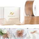 HUIHUANG 2 Rolls Shimmer Sheer Organza Ribbon 1-1/2 Inch Tan Chiffon Fabric Ribbon for Wedding Gift Wrapping Floral Bouquet Baby Shower All Types of Crafts - 50 Yards Each Roll