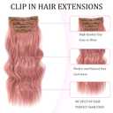 Clip in Hair Extensions 4PCS 200g/5oz Long Wavy Curly Balayage Hair Extensions Clip Ins for Women Thick Double Weft 22 Inch Hairpieces (Pink)