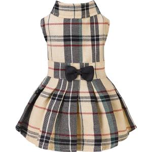 PUPTECK Classic Plaid Dog Dress Cute Puppy Clothes Outfit, Small