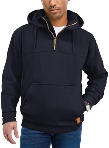 JEMLDL Men's Quarter Zip Hoodies Cotton Fleece Long Sleeve Pullover Sweatshirt With Pockets. Size L