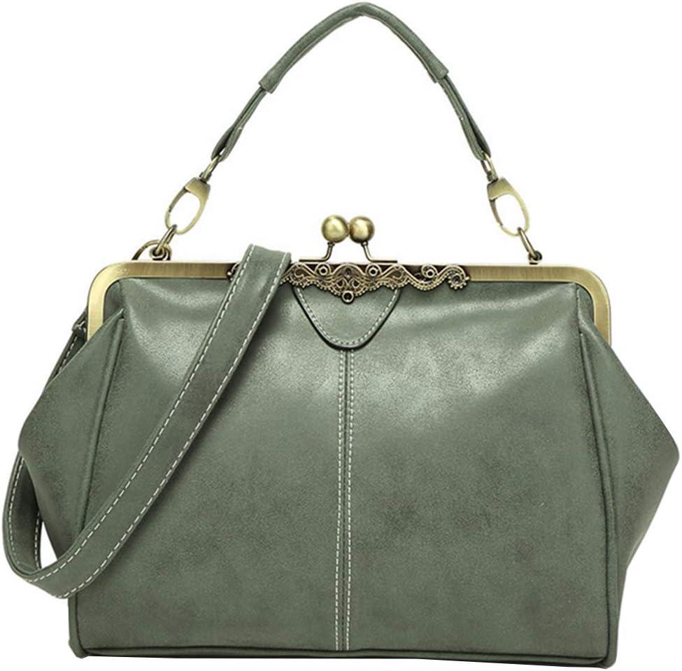 Women Vintage Small Retro Handbags Kiss Lock Crossbody Purse Frosted Leather Messenger Bag Tote (Green)