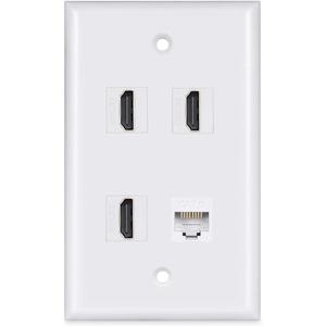 HDMI Wall Plate 4 Port,Cat6 Ethernet Wallplate, HDMI 2.0 Decorative Wall Outlet Female to Female for HDTV (White)