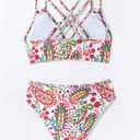 Tainehs Women's Push Up V Neck Bikini Sets Criss Cross Back Two Piece Bathing Suit (L)
