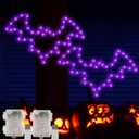 Halloween Decorations, 2 Pack Bat Window Lights, 8 Modes Battery Operated Halloween Lights with Timer, Waterproof Window Silhouette Light for Indoor Window Door Yard Party Decor