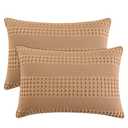 PHF 100% Cotton Waffle Pillow Shams Queen Size, 2 Pack 20" x 30" Soft Skin-Friendly Pillowcases, No Filling, Aesthetic Woven and Breathable Waffle Weave Pillow Case Covers for Bed, Camel