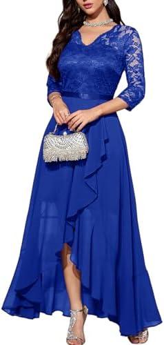 Bbonlinedress Women's V-Neck Dress for Women Wedding Guest Hi-Lo Floral Lace Prom Cocktail Party Formal Bridesmaid Dress, L