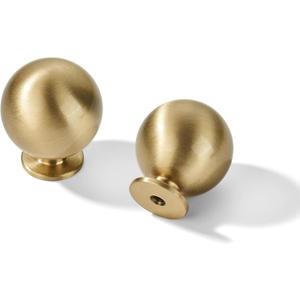khtumeware 2-Pack 100% Solid Brass Cabinet Knobs, Round Ball Gold Knobs for Dresser Drawer, 1.25-Inch Diameter,Sphere Cabinet Pulls, Brushed Brass Finish