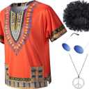 Kids Hippie Costume for Boys Girls 60s 70s 4 Pcs T-Shirt Afro Wig Set for Halloween Party Cosplay, 11-12 Years Yellow