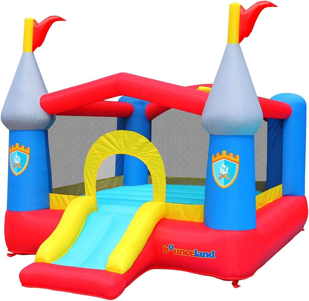 Bounceland [New Fun Colors] Kiddie Castle Bounce House with Hoop, 12 ft L x 9 ft W x 7.5 ft H, Fun Slide and Jump Area, Basketball Hoop, Strong UL Blower Included, Fun Party Theme for Kids