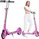 Scooters for Kids 8-12, Teens & Adults - Lightweight, Foldable, 8-Inch Big Wheels, Hand Brake & Bell, 4 Adjustable Height Levels, 240 lbs Max Load, Perfect for School, Campus and Park Rides, Pink