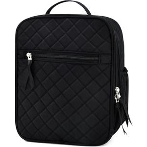 Aileam Lunch Box for Women Black Lunch Bag Quilted Reusable Insulated Cute Lunch Box Aesthetic Tote Bags Floral Cotton Lunch Case for Travel Work Picnic (Black)