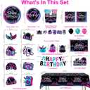 208pcs Karaoke Party Decorations Complete Tableware Set, for 25 Guests, Karaoke Birthday Party Decorations, Disposable Plates, Pre-strung Banner, Tablecloths for Music Birthday Decor