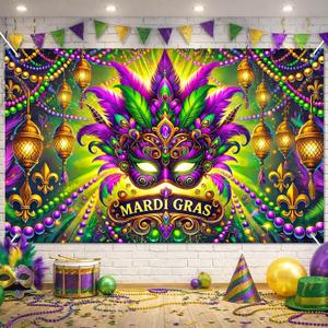 Mardi Gras Backdrop Mardi Gras Festival Mask Banner 71 x 43 inch Festival Carnival Masquerade Dress Up Prom Party Supplies Decorations Photoshoot Photography Background Photo Booth Props