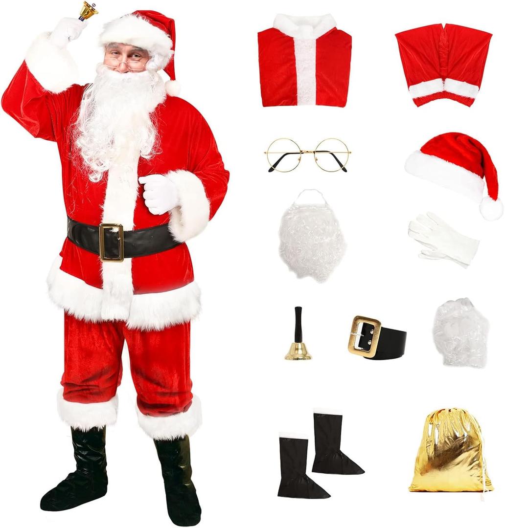 Santa Suit Men's Santa Claus Costume 10pcs Christmas Santa Outfits for Adults Santa Costume, Santa Coat 2022