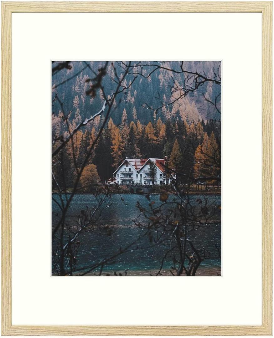 Frametory 16x20 Picture Frame with Mat for 11x14 Picture - Country Rustic Style - High Definition Glass Wide Molding - Vertical or Horizontal Preinstalled Wall Mounting Hardware (Rustic Beige, 1 Pack)