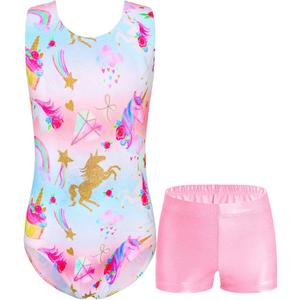 Domusgo Girls Gymnastics Leotards Set One Piece Sleeveless Tumbling Outfits with Matching Shorts (10-12 Years, Pink White Multicolor) Domusgo Girls Gymnastics Leotards Set One Piece Sleeveless Tumbling Outfits with Matching Shorts (10-12 Years, Pink White Multicolor)