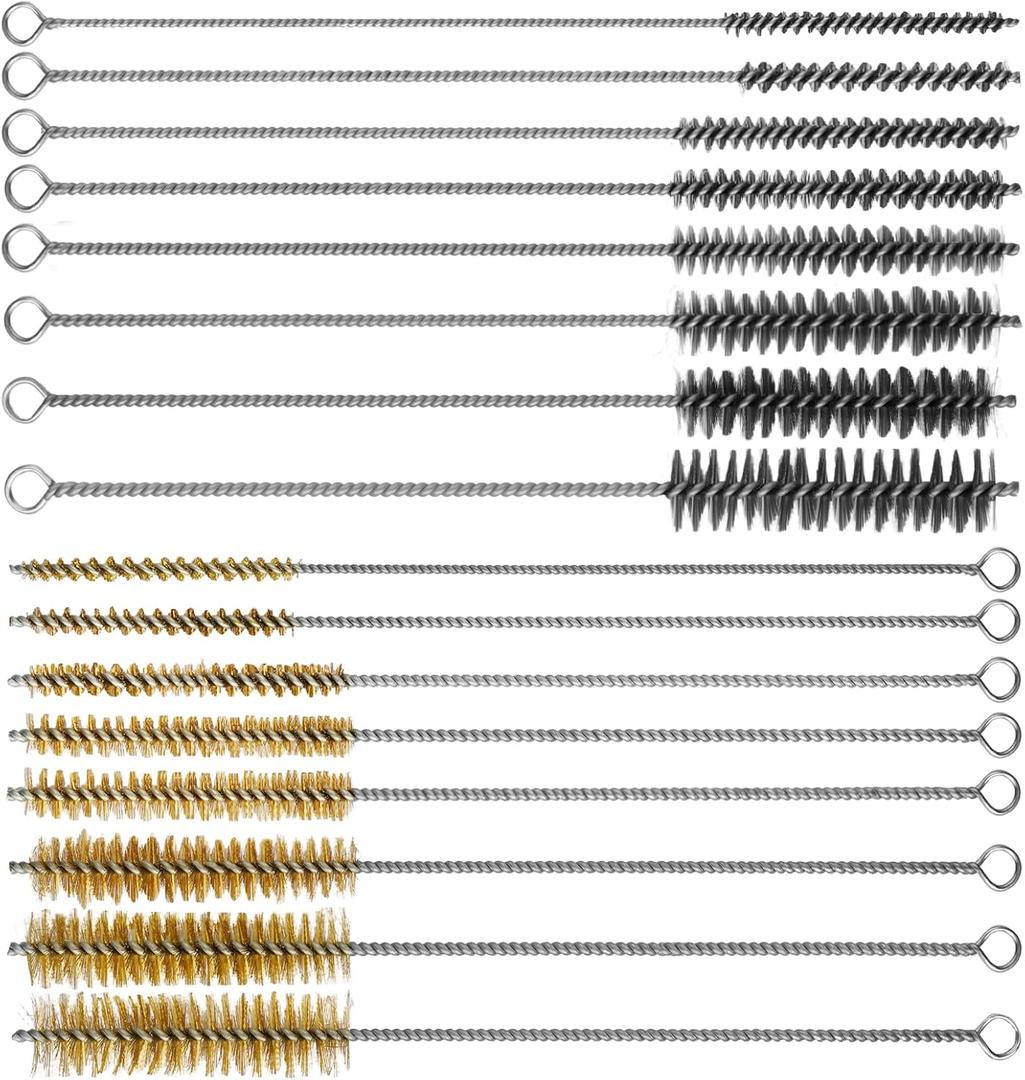 16Pcs Tube Cleaning Brush,Brass Stainless Steel Engine Cleaning Brushes,12 inch Long Round Wire Pipe Cleaner for Deep Pipes,Auto Parts, Engine Parts,8 Sizes