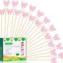 100Pcs Pink Bow Cocktail Picks Pink Bows Theme Decor Toothpicks Sticks Food Sandwich Skewers Appetizer Charcuterie Garnish for Valentines Galentines Day Coquette Birthday Themed Party Decorations