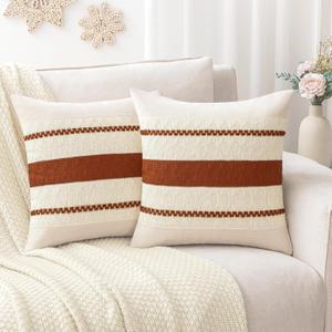 Laolitou Sofa Fall Pillow Covers 2222 Set of 2, Boho Decorative Cotton Linen Soft Rustic Rust Throw Pillow Cover for Living Room Bedroom Couch Cushions Home Decor