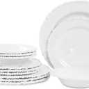 White Pearl Melamine Dinnerware Set, 12-Piece Plastic Dinner Dishes Set, Service for 4 Unbreakable Kitchen Plates and Bowls Set