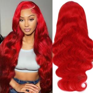 26 Inch Real Human Hair 210% Density Red Wig Human Hair 13X6 Body Wave Lace Front Wigs Human Hair Pre Plucked HD Lace Frontal Wig Red Color Wigs Red Wigs