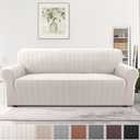H.VERSAILTEX High Stretch Sofa Slipcover 1-Piece Couch Cover Non Slip Sofa Cover with Elastic Bottom Thick Soft Sofa Covers Washable Polyester Spandex Jacquard Fabric Stripe Design(Sofa, Ivory)