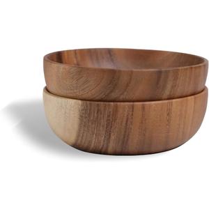 Hand-Crafted From Solid Acacia Wood Salad Bowls 7.1 or 7.9 Inches Set of 2 Individual Large Wood Bowl for Fruits Salads and Decoration Fruit Bowl for Snacks