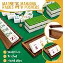 4PCS Acacia Mahjong Racks with Pushers, 19.7 In Natural Wooden American Mahjong Tile Rack, Magnetic Mah Jongg Racks for Mexican Train/Dominoes, Table Game Nights, Mah Jong Accessories with Storage Bag