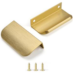 Edge Finger Tab Pull for cabinets Kitchen Concealed Drawer pulls Aluminum Hidden Door Handle Home 10 Pack Modern Brushed Brass 3.15" Overall Length Easy Installation