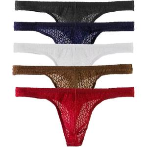 Pdbokew Men's Transparent Thong Underwear Comfty Lace Pouch Underwear 5 Pack L