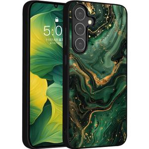 Samsung Galaxy S25 Plus Case,Slim Fit Glow in The Dark Luminous Hybrid Hard PC Soft TPU Bumper Shockproof Drop Protective Galaxy Plus S25 Case Green Gold Marble