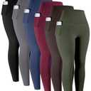 LZYVOO Leggings with Pockets for Women, 6 Packs Soft High Waisted Tummy Control Workout Yoga Pants(BlackGrayNavyWineGreenBrown-2XL)