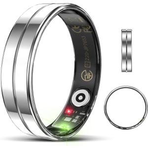 Emerhome Ultra-Thin Smart Ring for Women Men,Sleep Tracker Ring with Heart Rate, Waterproof Fitness Ring for Activity Monitoring/Steps/Calories,No Subscription Fee,for iSO & Android (Silver, 7)