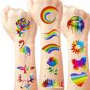 4 x 200+ PCS Pride Rainbow Tattoos Stickers LGBT LGBTQ Flag Decorations Accessories Temporary Sticker Pride Month Gay Birthday Party Gifts Boys Girls Men Woman Cute Fake Tattoo Themed Festival