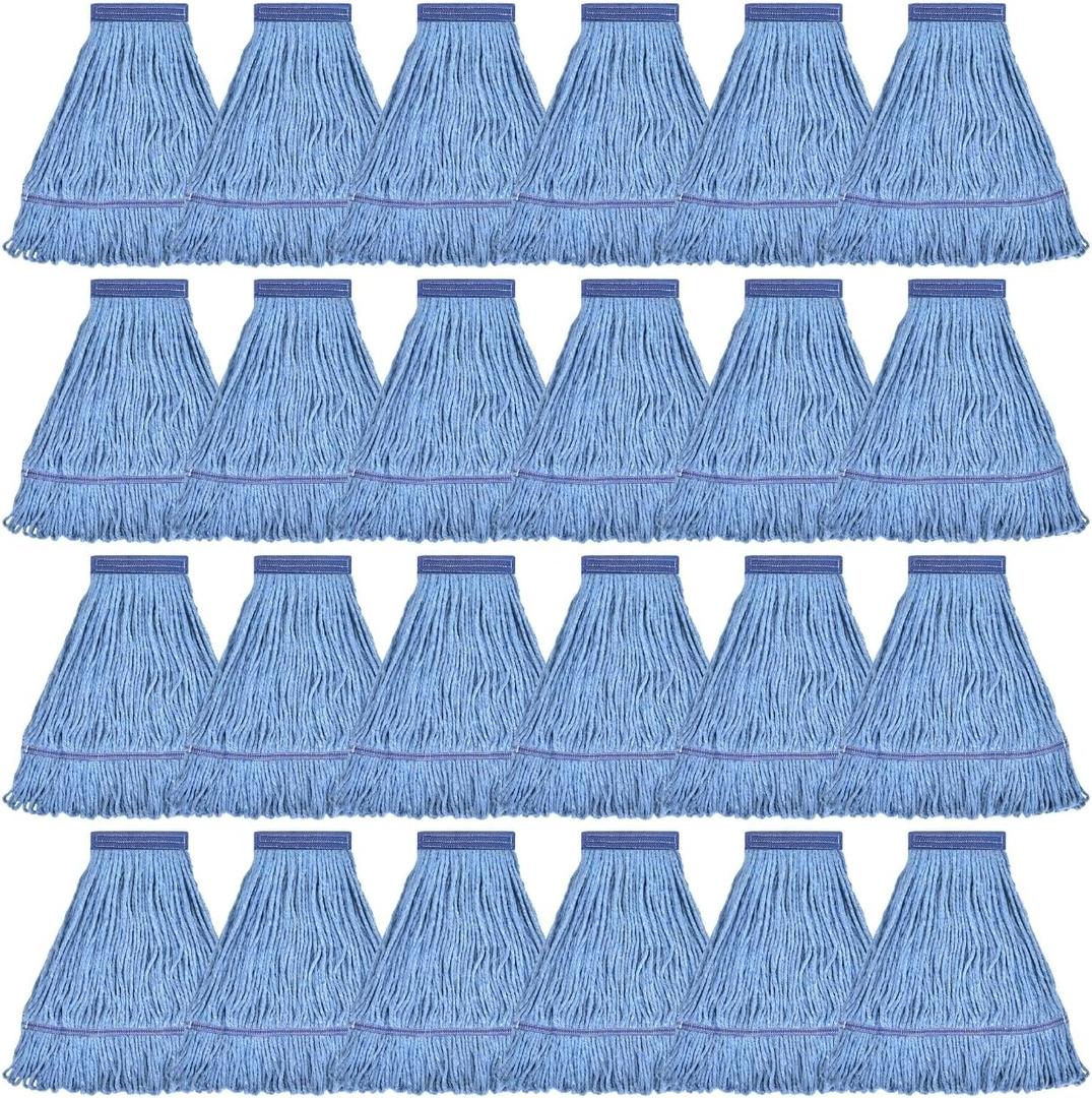 Matthew Cleaning Heavy Duty Mop Head Commercial Grade Replacement for General and Floor Cleaning, Wet Industrial Blue Cotton Looped End String Head Refills (Case of 24) Blue