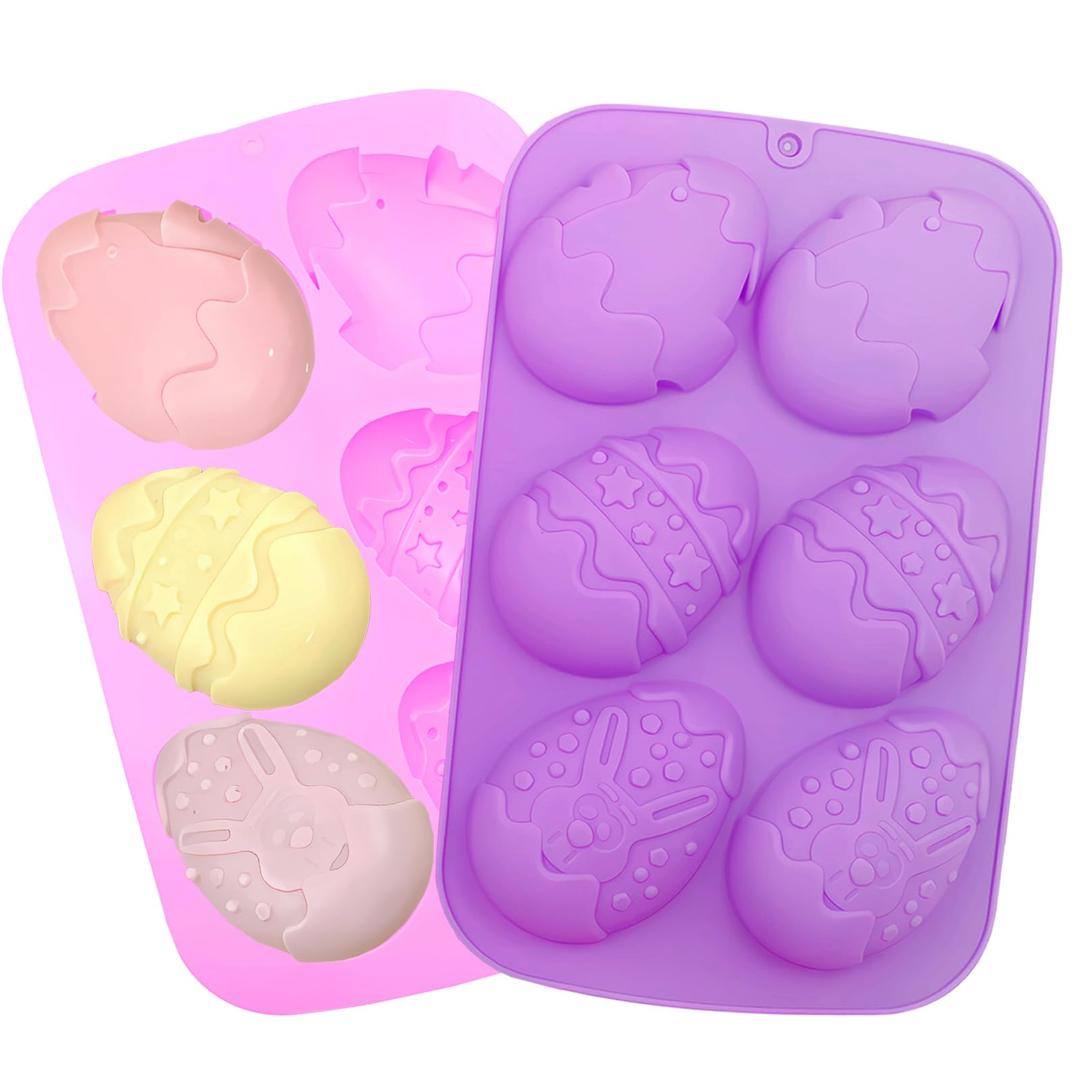 2Pcs Easter Egg Silicone Molds,6- Cavity Egg Molds, Egg Shaped Silicone Molds for Baking Cake, Chocolate, Soap, Ice Cube Tray, Muffin