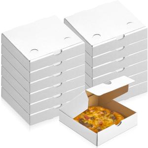 Ireer 50 Pcs mini Pizza Boxes 6.3 x 6.3 x 1.97'' Kraft Corrugated Pizza Boxes Cardboard Boxes Takeaway Mailing Shipping Storage Boxes for Pizza Cake Cookies Food(White)