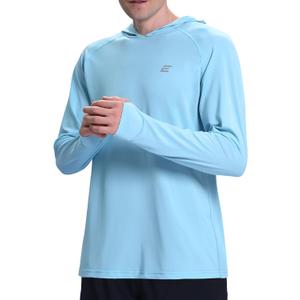 Men's UPF 50+ Sun Protection Hoodie Shirts UV SPF Long Sleeve Rash Guard Fishing Swim Shirts Quick Dry (Blue, L)