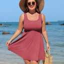 Charmo Women Plus Size Swim Dress Scalloped Square Neck One Piece Swimsuit Tummy Control Bathing Suit Rushed Swim Suits 2026, Pink 3XL
