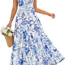 ZESICA Women's Summer Floral Sleeveless Maxi Dress 2026 Boho Mesh Spaghetti Strap Flowy Beach Wedding Guest Long Dresses, M