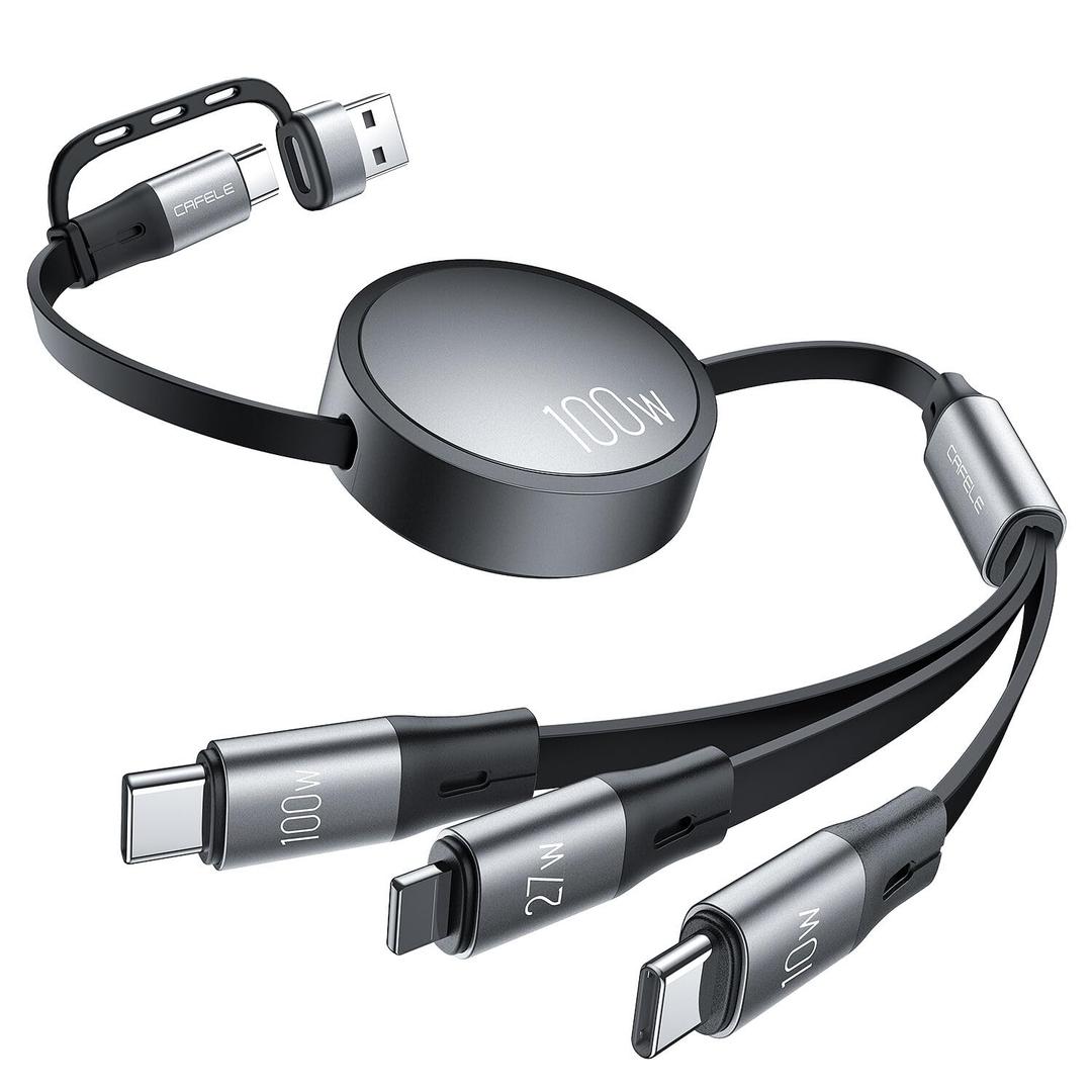 CAFELE Multi Charging Cable 100W Retractable USB C Cable, 6-in-1 Dual Type C and 27W L 5A Fast Charger Cord for Phone 16 15 14, Galaxy S24 S23, MBook, Pad and Multiple Devices (3.6ft)