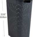 Mind Reader Slim Laundry Hamper with Lid, 40L Clothes Basket, Narrow Tapered Design with Ventilated Cutout Pattern, Plastic, Gray, Single