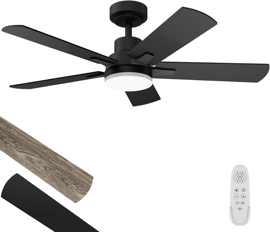 Ceiling Fan with Light 42-Inch, Remote Control Reversible DC Motors, 3CCT Dimmable Timer Noiseless, Black Ceiling Fan for Bedroom Living Room, Indoor&Outdoor ETL Listed