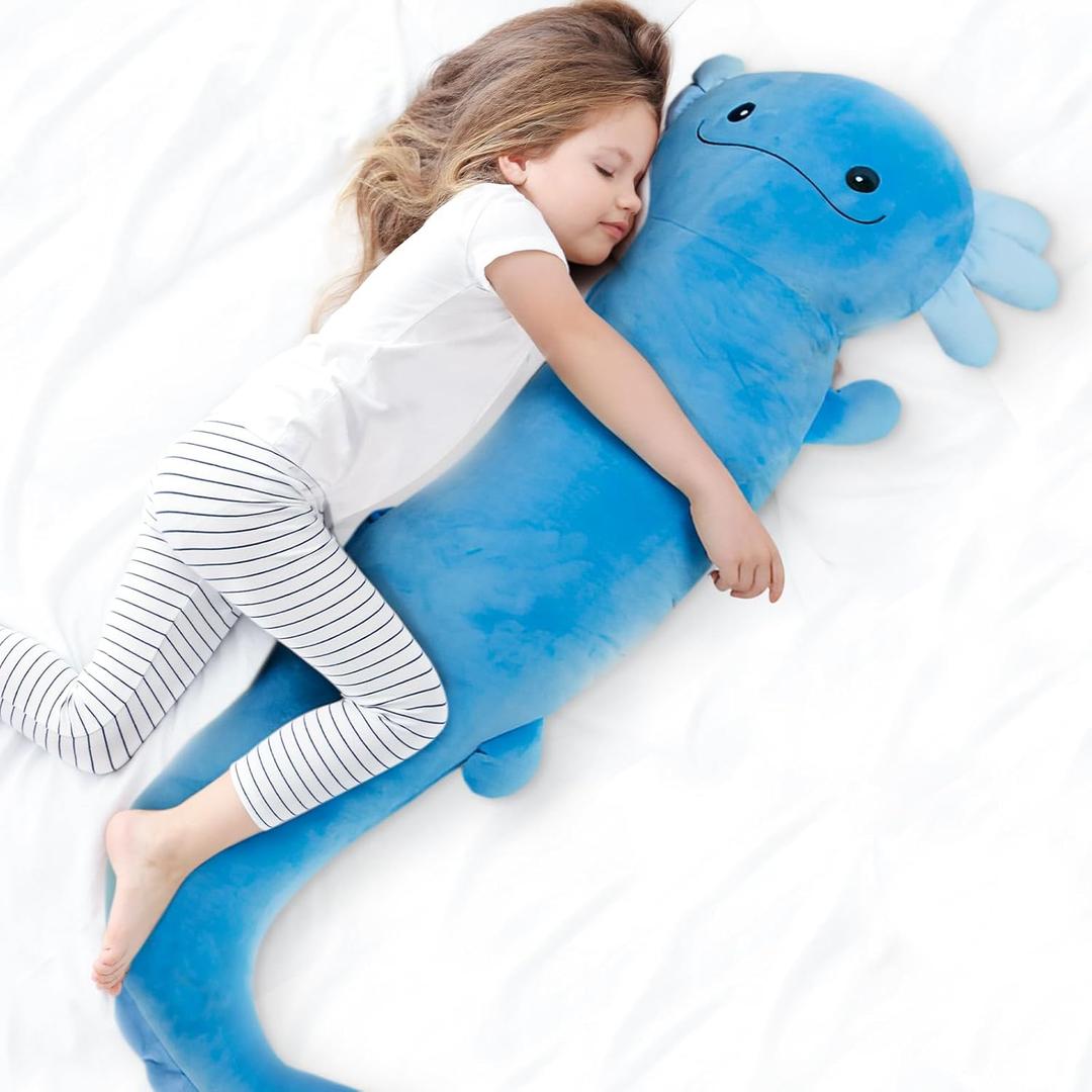 Tianmihou 48 inch Giant Axolotl Plush Huge Stuffed Animal, Big Blue Axolotl Glow in The Dark Fluorescent Plushies, Cute Large Jumbo Salamander Body Pillow Gifts for Kids Adults, Birthday